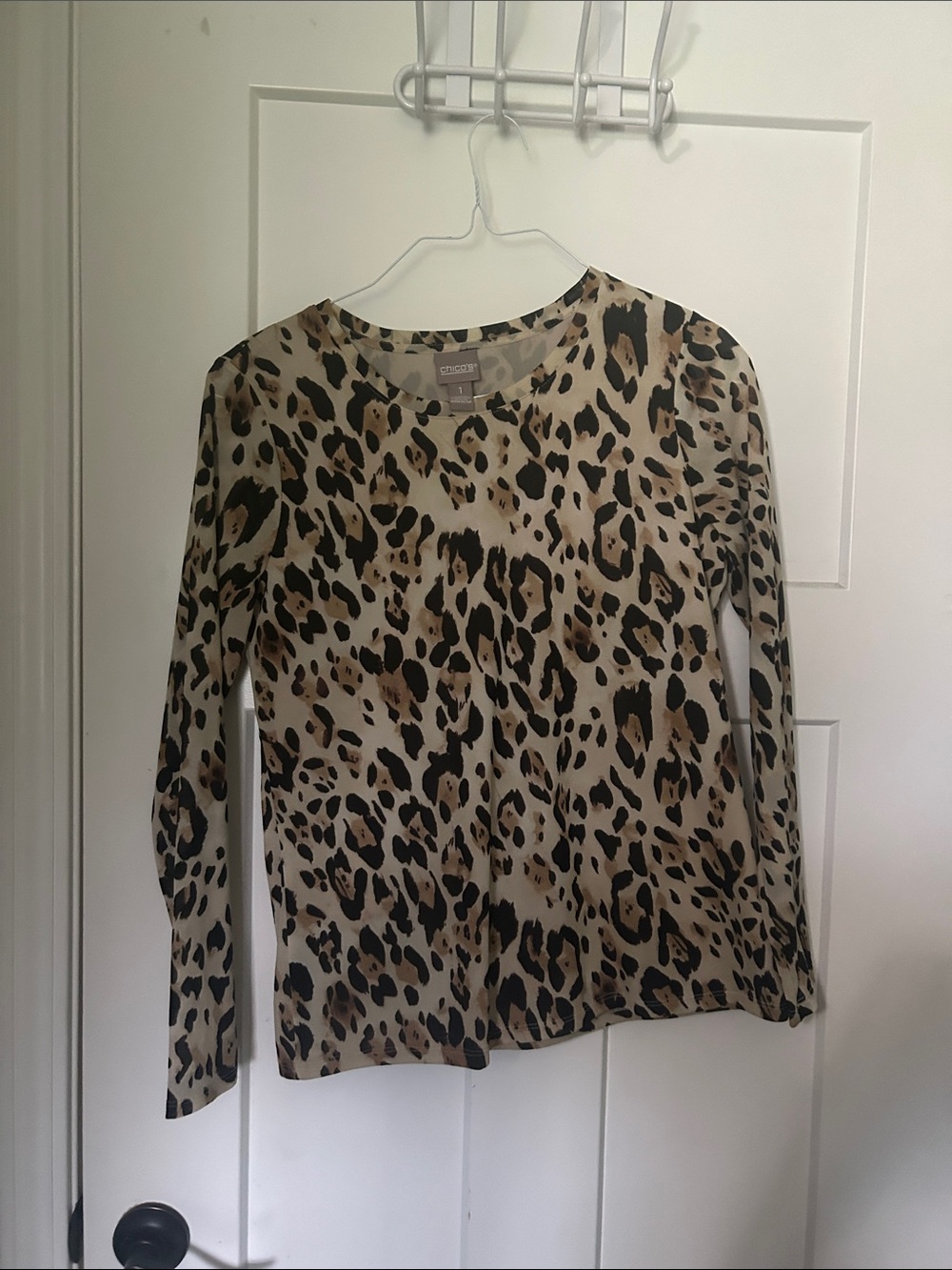 Chico's Women's Leopard Print Long-Sleeve Top - Tan/Black
